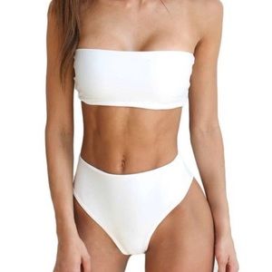 White high waisted bandeau bikini set